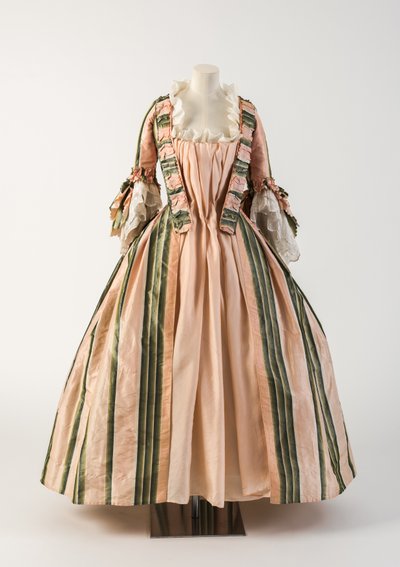 Pink and green striped silk robe à langlaise, 1770s by Unbekannt Unbekannt